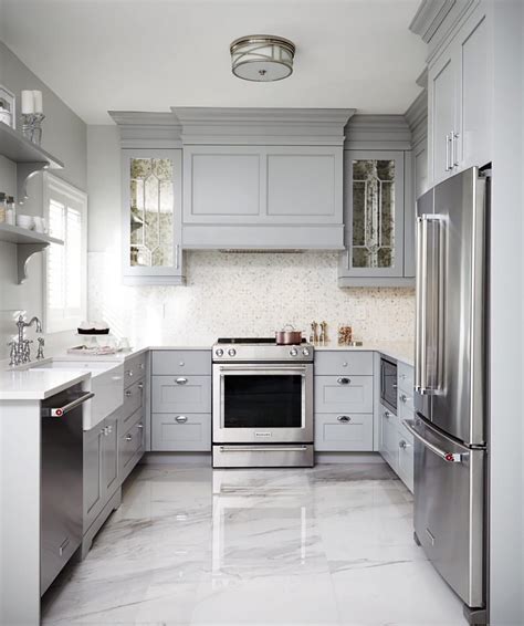 gray cabinets with stainless steel appliances|kitchen with gray cabinets.